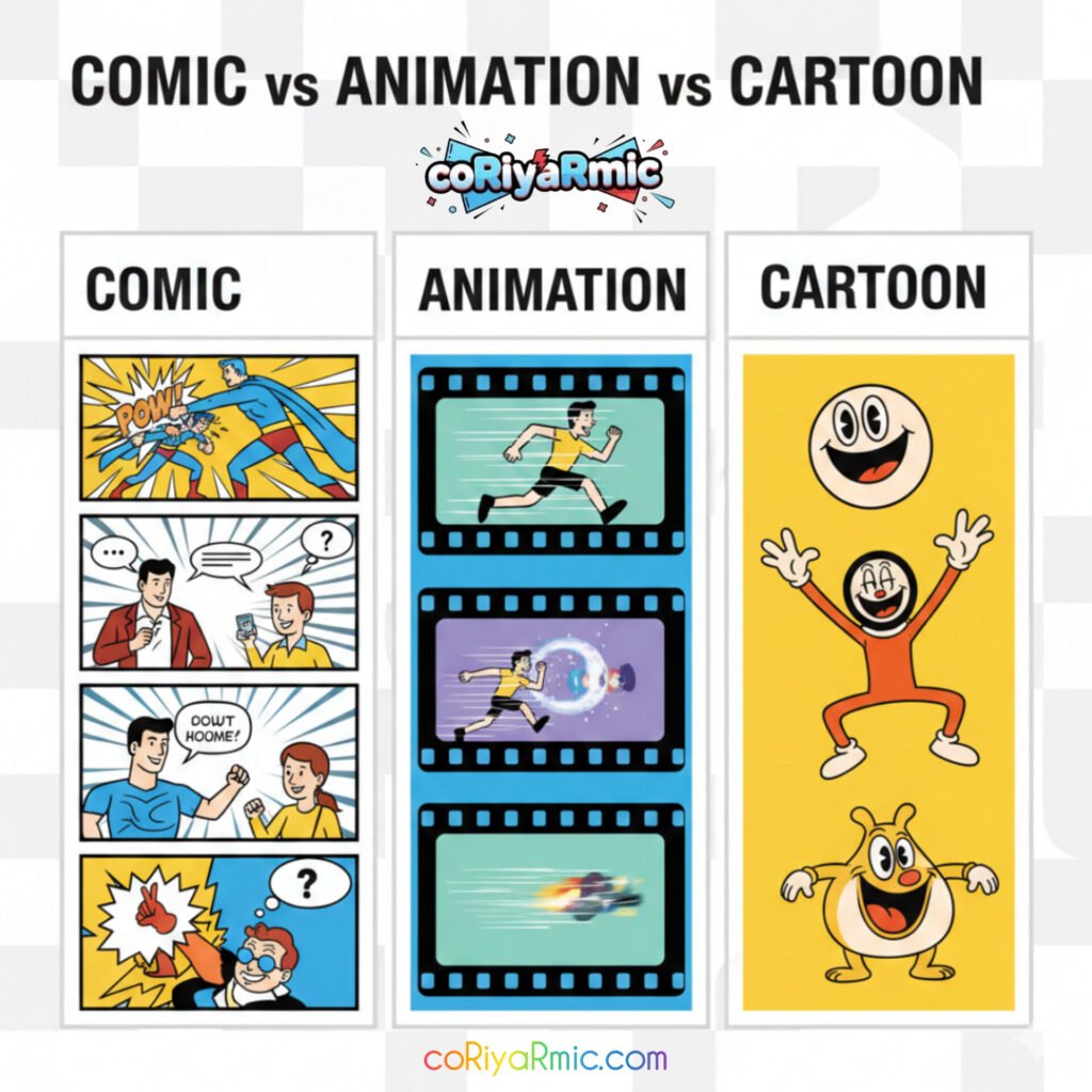 Comic vs Animation vs Cartoon: Complete Guide to Differences & Examples